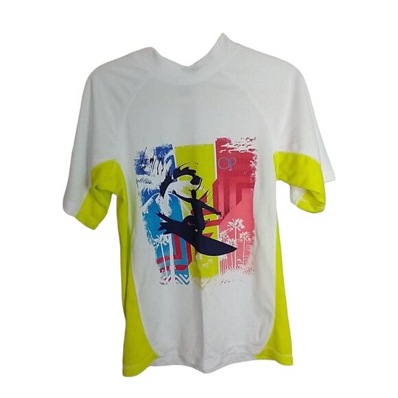 Ocean Pacific (OP) Unisex Rash Guard Shirt Size XXL/18 Arctic White Surf Sunset - Picture 3 of 5